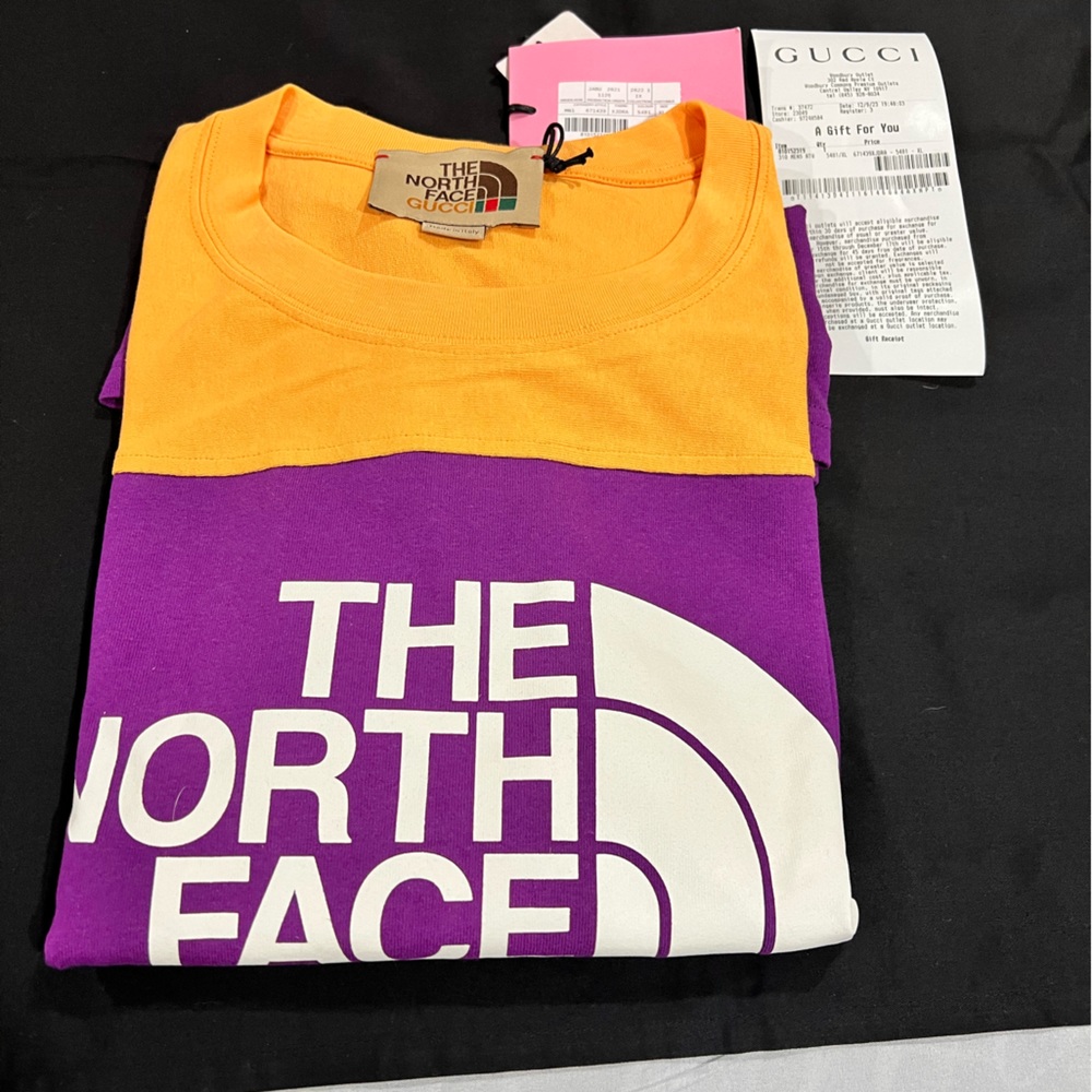 NEW The North Face X GUCCI Purple/Yellow Cotton Jersey Logo T-Shirt Size XLARGE